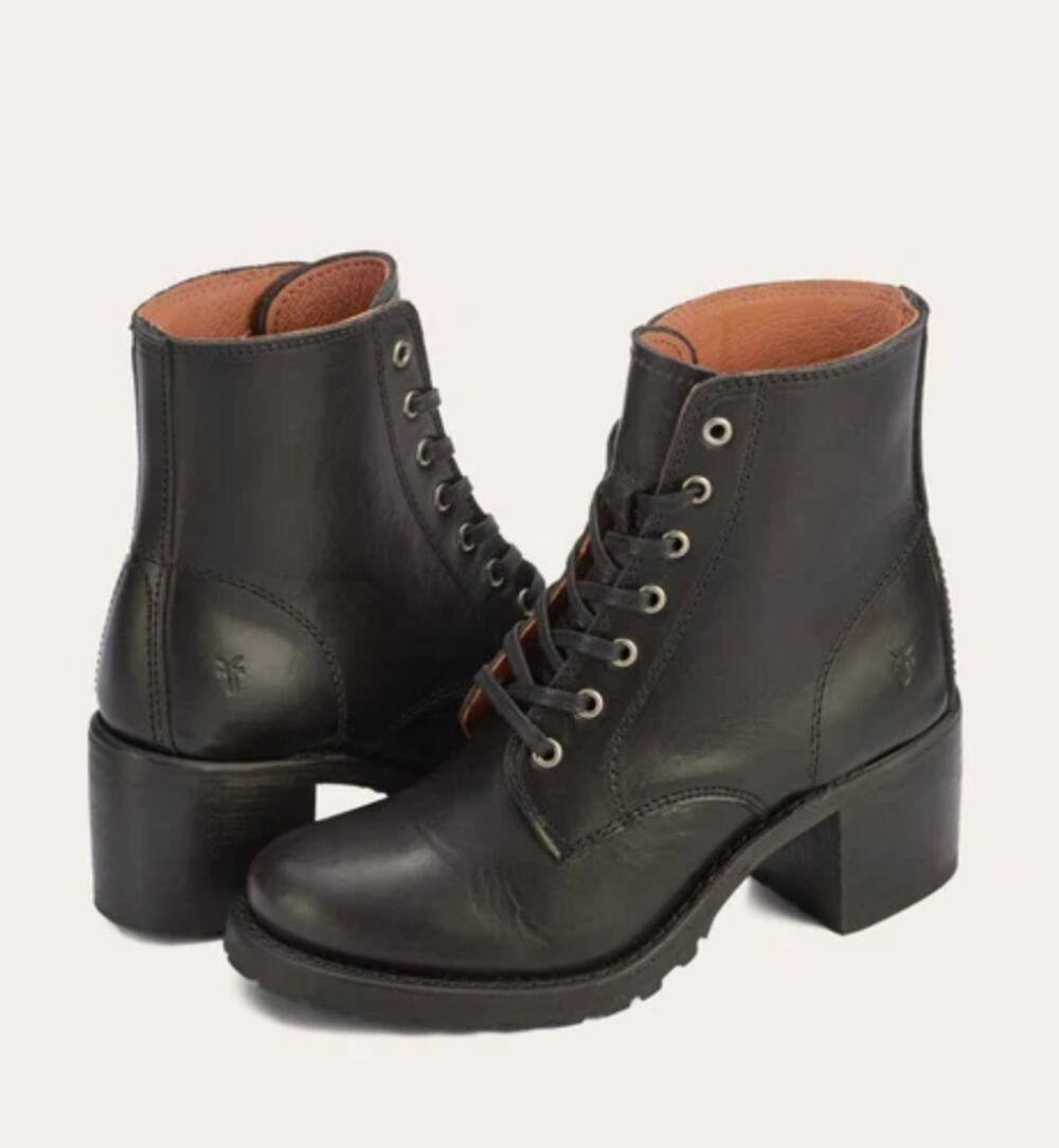 Frye Sabrina 6G Lace Up Combat Moto Boots in Black size 9